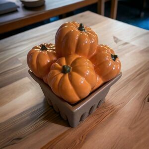*Homeworx Harry slatkin Pumpkin basket ceramic Decor candle holderFall Halloween